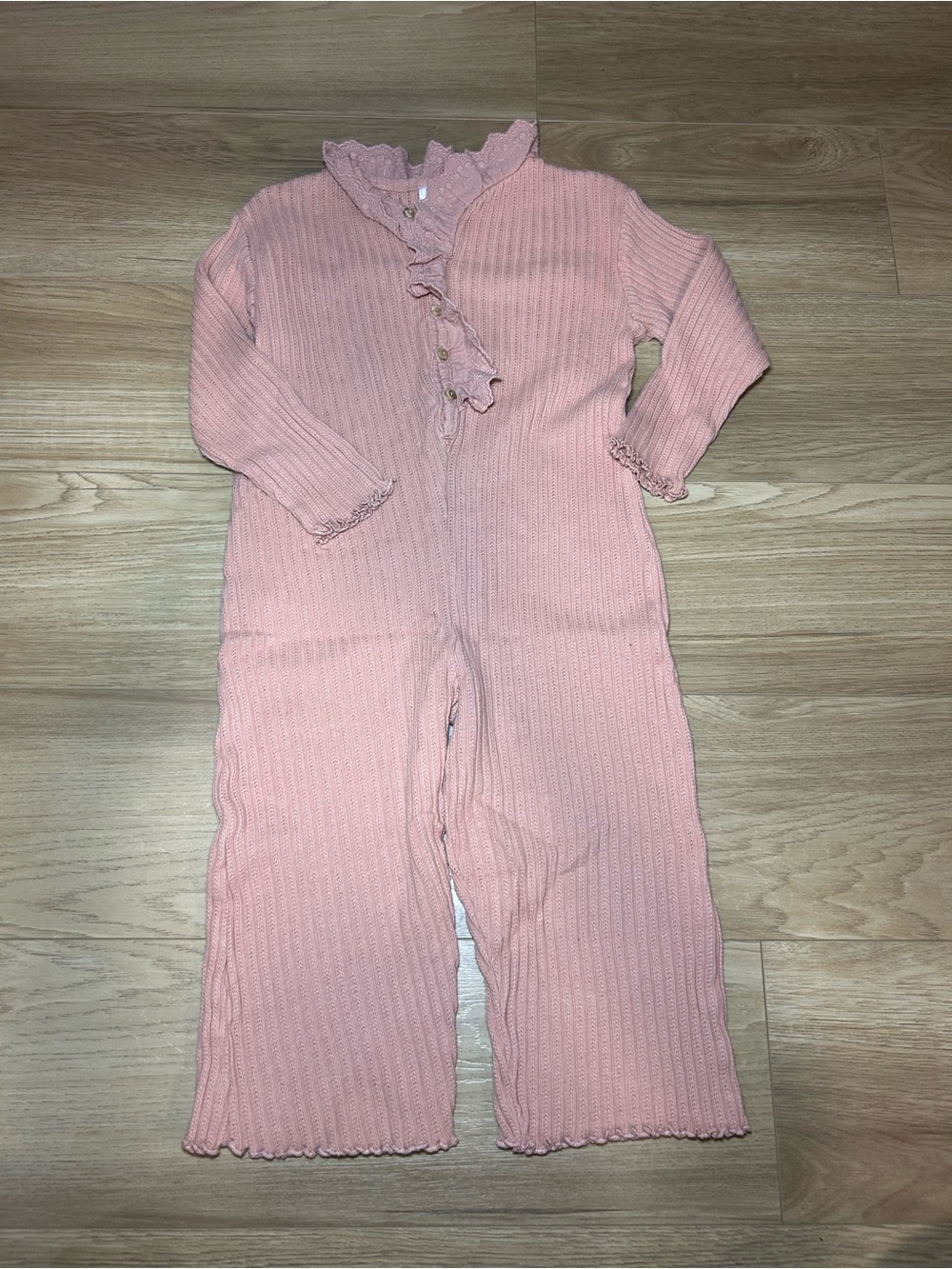 Zara Pink Ribbed Ruffle-Trim One-Piece Bodysuit